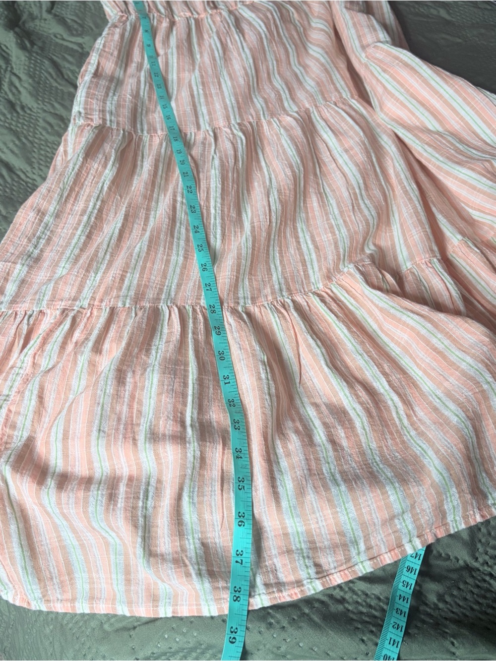 Aerie Striped Tiered Midi Dress Pastel Pink Green Medium Boho Summer Sundress - Picture 6 of 6